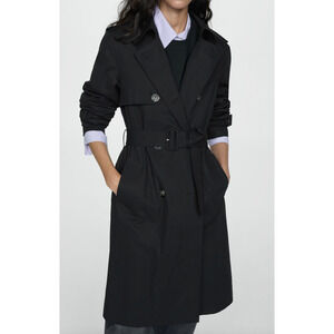 NEW MANGO BLACK POLANA CLASSIC TRENCH JACKET COAT WITH BELT SZ M